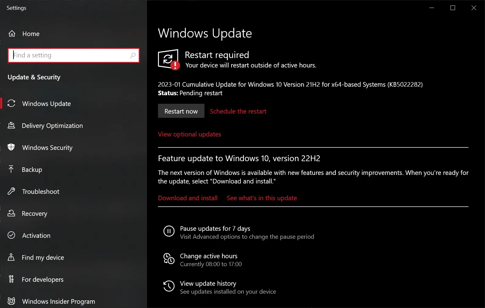 KB5022282 Windows 更新