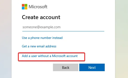 ログイン画面 Microsoft アカウントを持たないユーザーを追加する