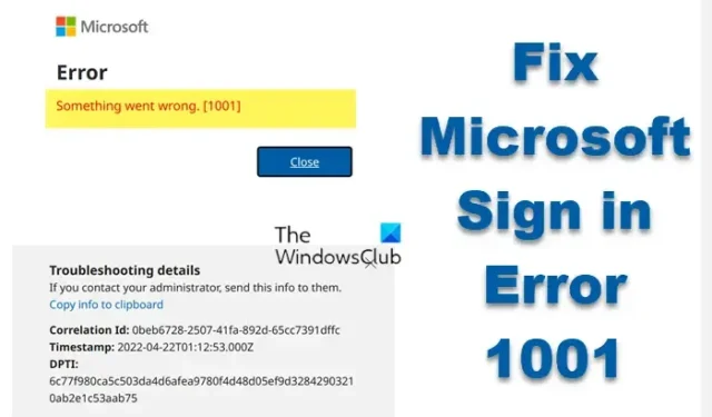 Erro de login da Microsoft 1001, algo deu errado