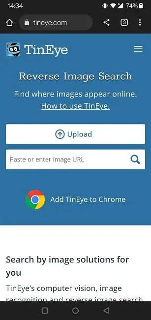 逆画像検索の実行 Android Tineye アップロード
