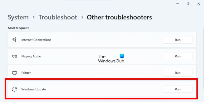 Windows Update トラブルシューティング ツールを実行します。
