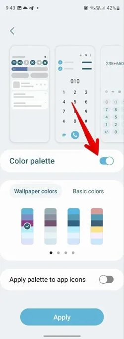 Abilita la tavolozza dei colori dello sfondo Samsung
