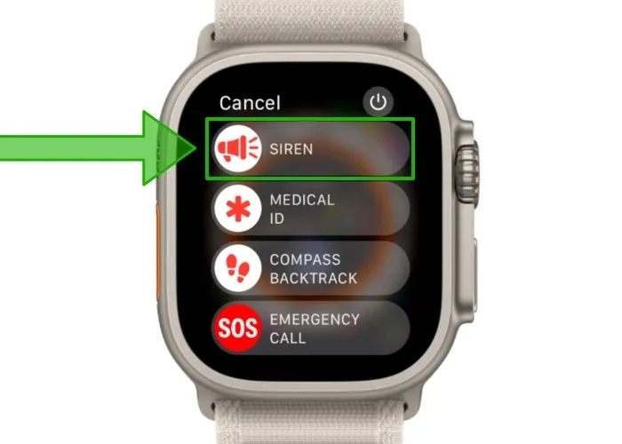 Dispositivo di scorrimento della sirena Apple Watch Ultra