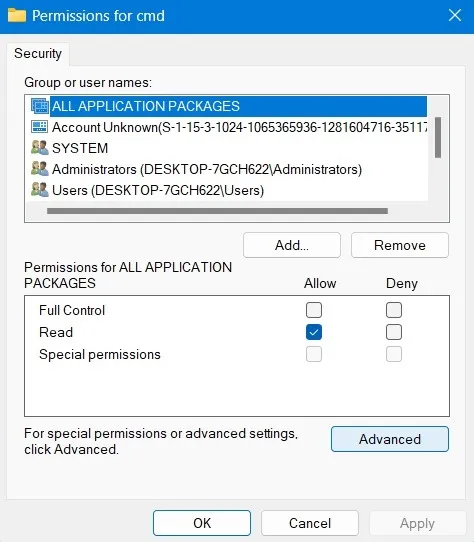 Windows レジストリが Cmd Advanced のアクセス許可をハッキングする