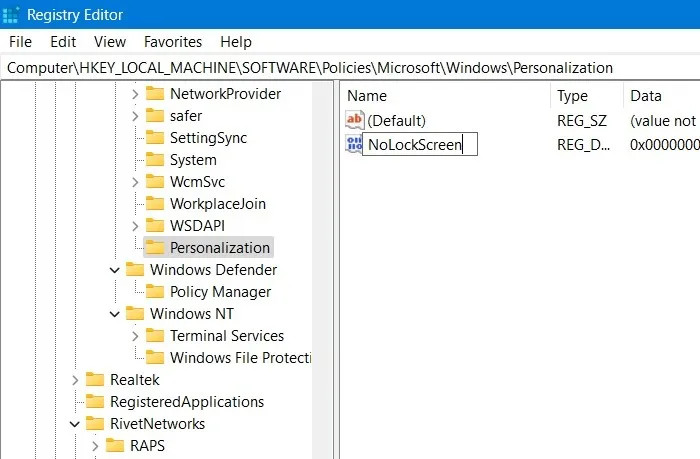 Windows レジストリ ハッキング パーソナライゼーション Nolockscreen
