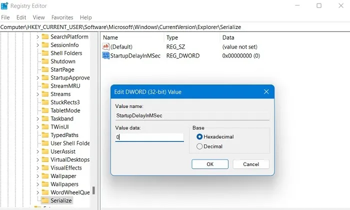 Windows レジストリのハッキングによる新しい Dword の新しい値のシリアル化
