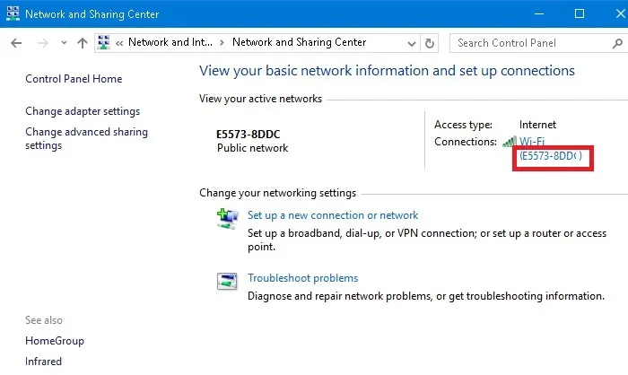 Windows Update の問題 ネットワークと共有センターのネットワーク接続