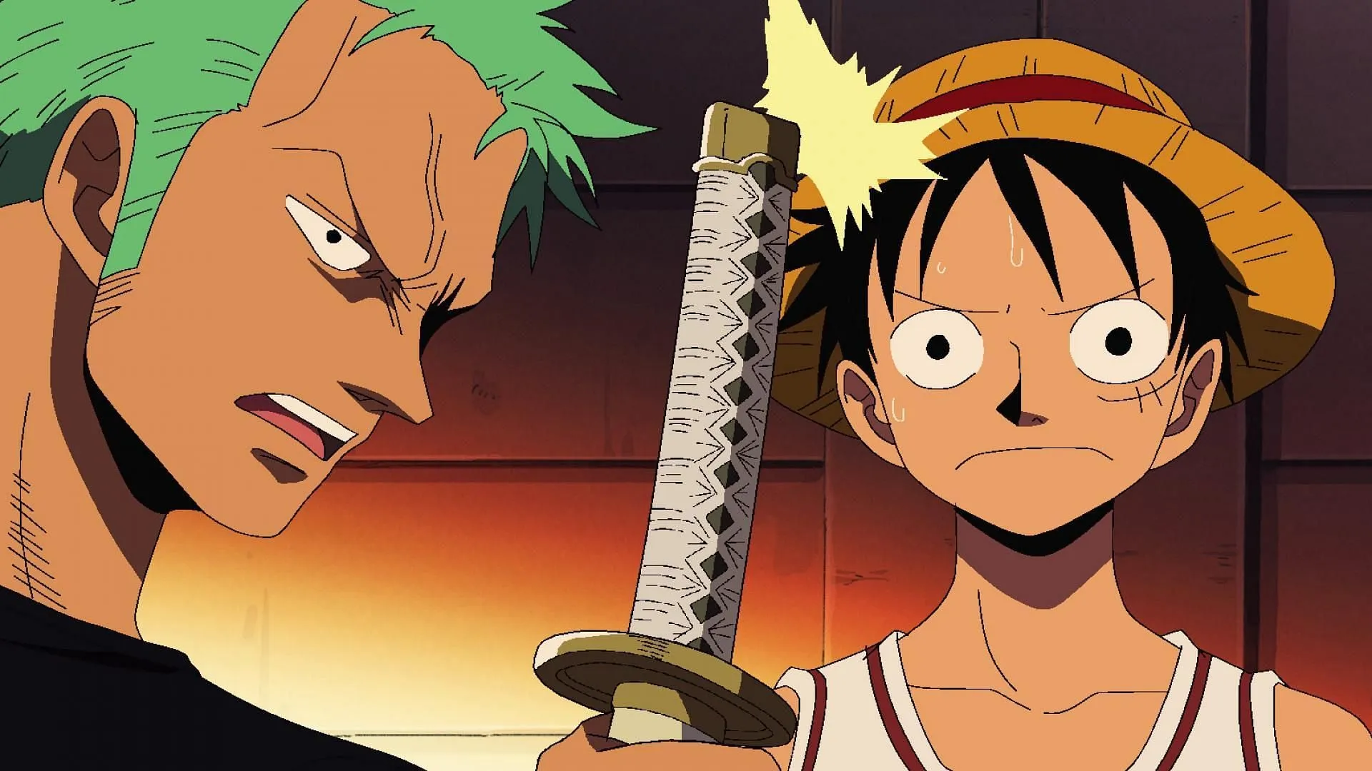 Zoro는 다른 선원들이 Luffy의 권위를 존중하는지 확인합니다(Toei Animation, One Piece를 통한 이미지).