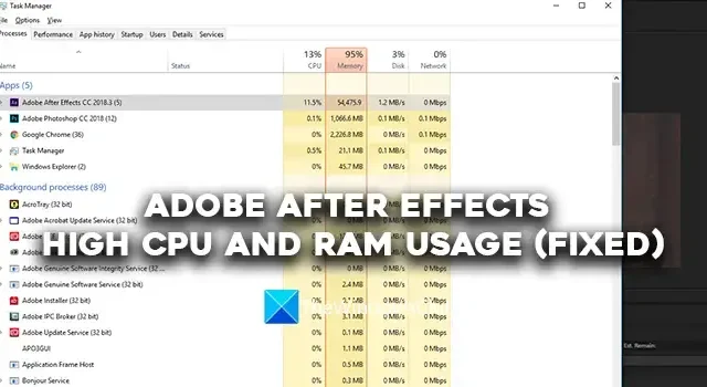 Adobe After Effects の CPU と RAM の使用率が高い (修正済み)