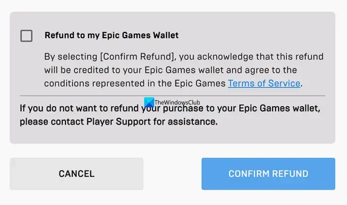 Conferma il rimborso su Epic Games Store
