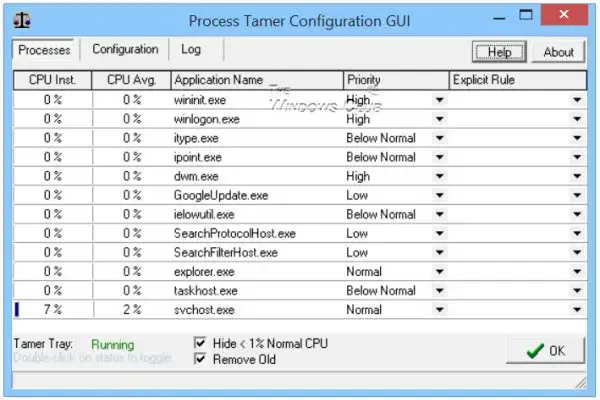 Process Tamer - 100 % の CPU 使用率