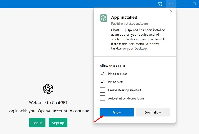 Crea un collegamento di ChatGPT sulla barra delle applicazioni o nel menu Start