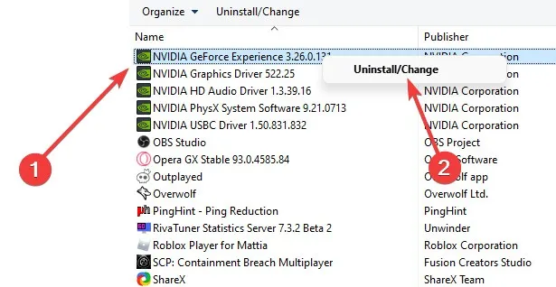 NVIDIA GeForce Experience のアンインストール。