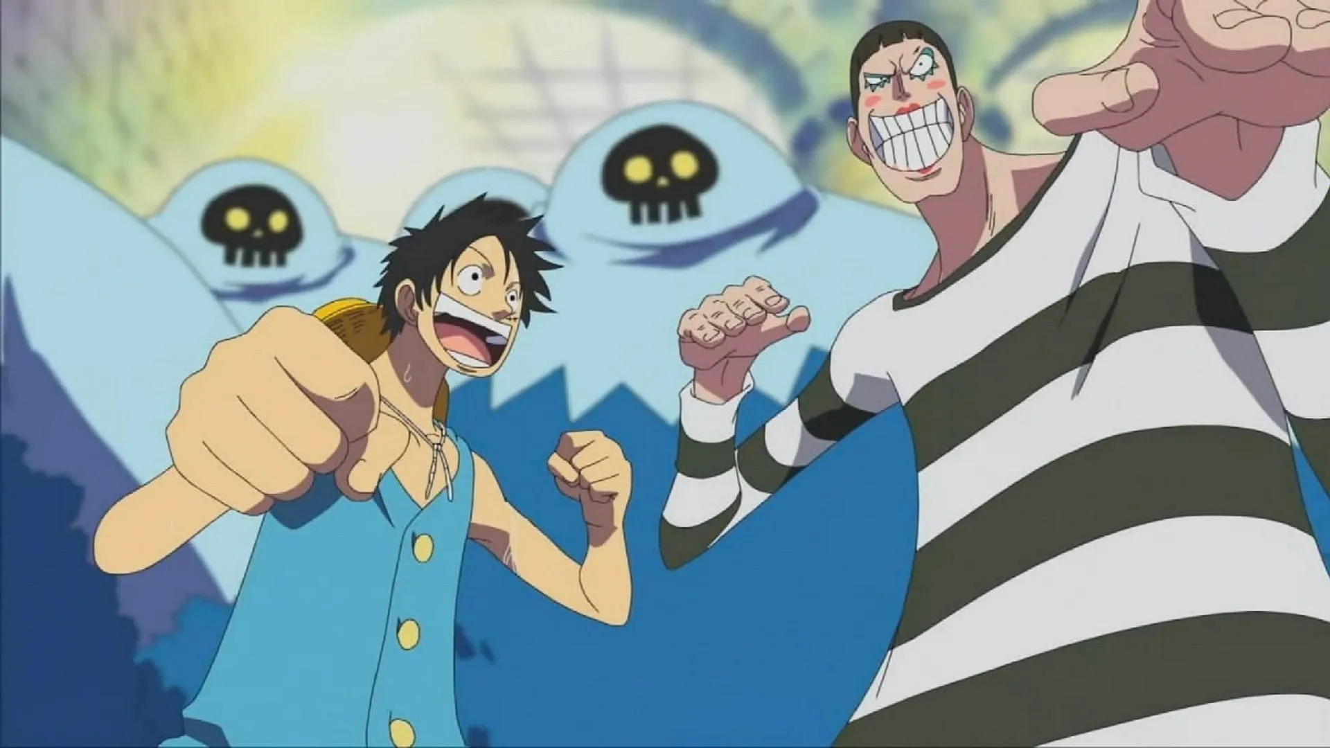 Luffy en Bentham (Afbeelding via Toei Animation, One Piece)