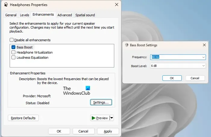 activer l'amplification des basses dans Windows 11