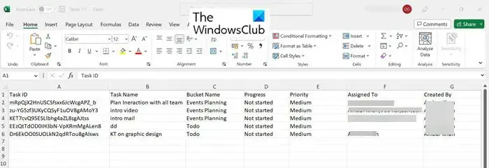 將計劃從 Microsoft Planner 導出到 Excel 工作表