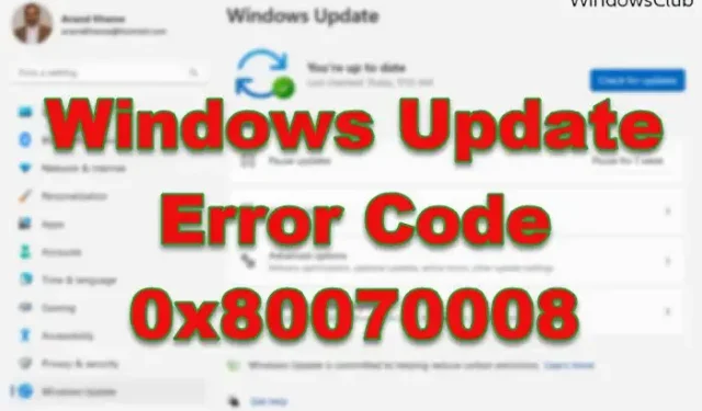 Correggi l’errore di aggiornamento di Windows 0x80070008
