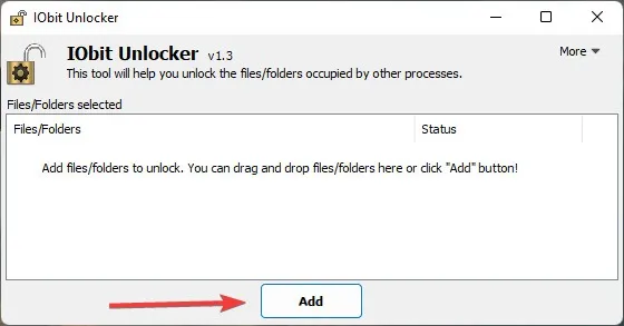 Windows の IObit Unlocker にファイルを追加します。