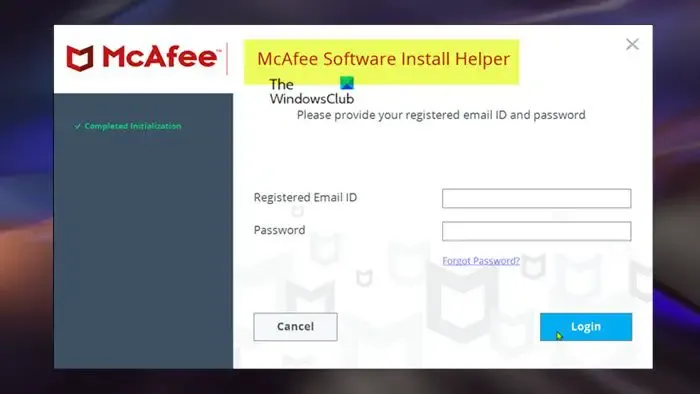 McAfee Software Install Helper をインストールして実行する