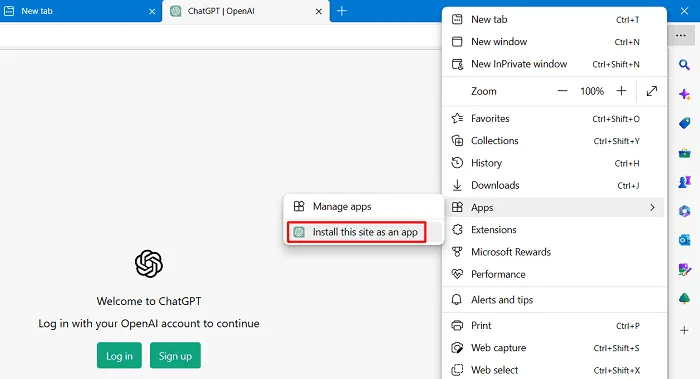 Instale o ChatGPT como um aplicativo no Windows usando o Edge