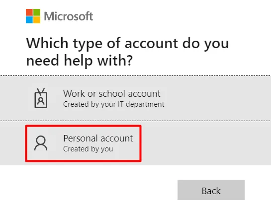 個人アカウント (お客様が作成) - Microsoft アカウントに切り替えることができません