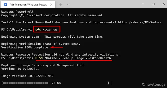 Herramientas SFC y DISM en la terminal de Windows 11