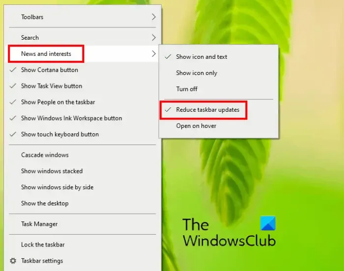 Windows 10でニュースと興味のタスクバーの更新を減らす方法