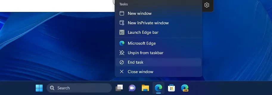 Funktion zum Beenden von Aufgaben in Windows 11