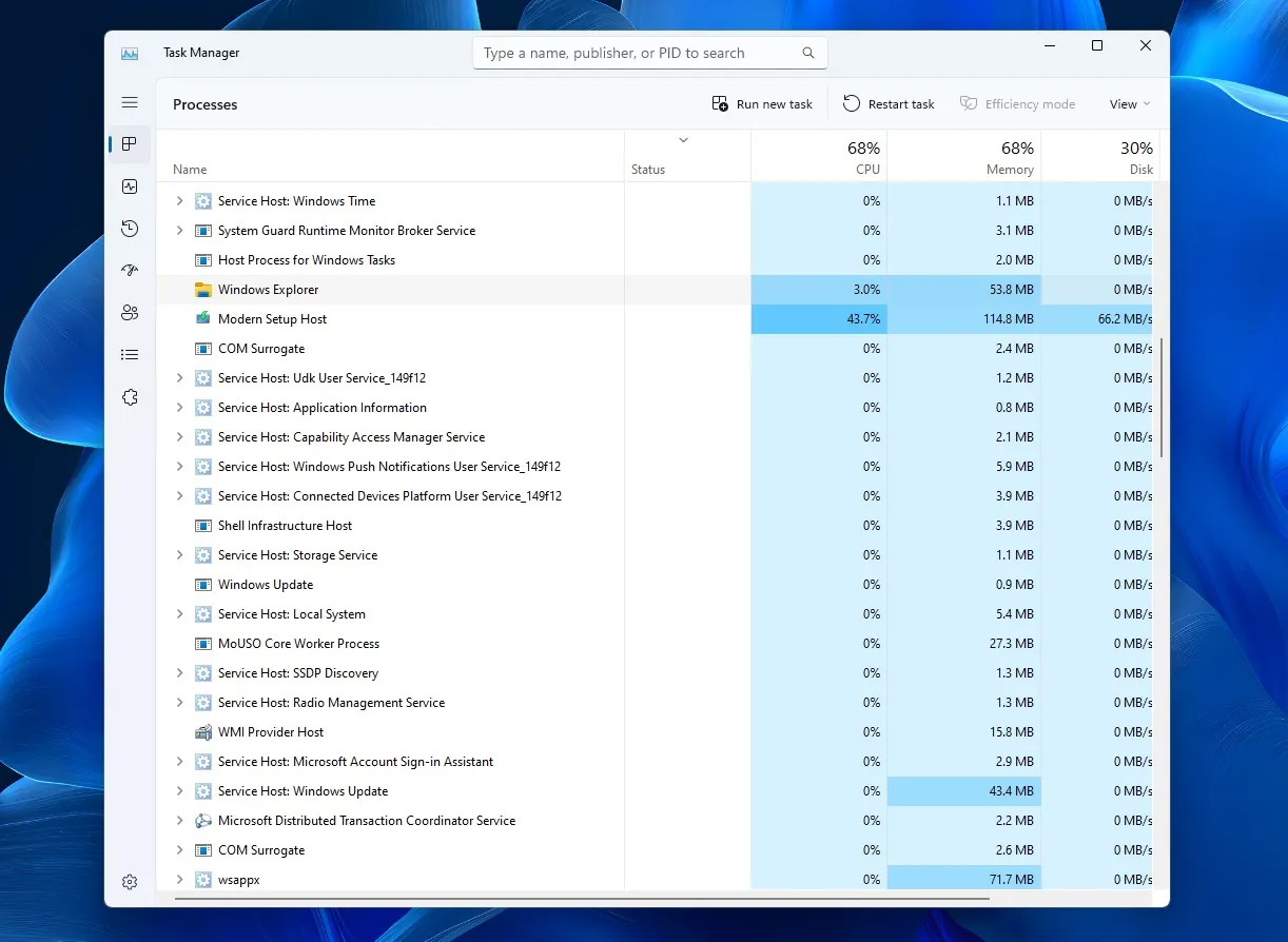 Windows 11 ファイル エクスプローラーのプロセス