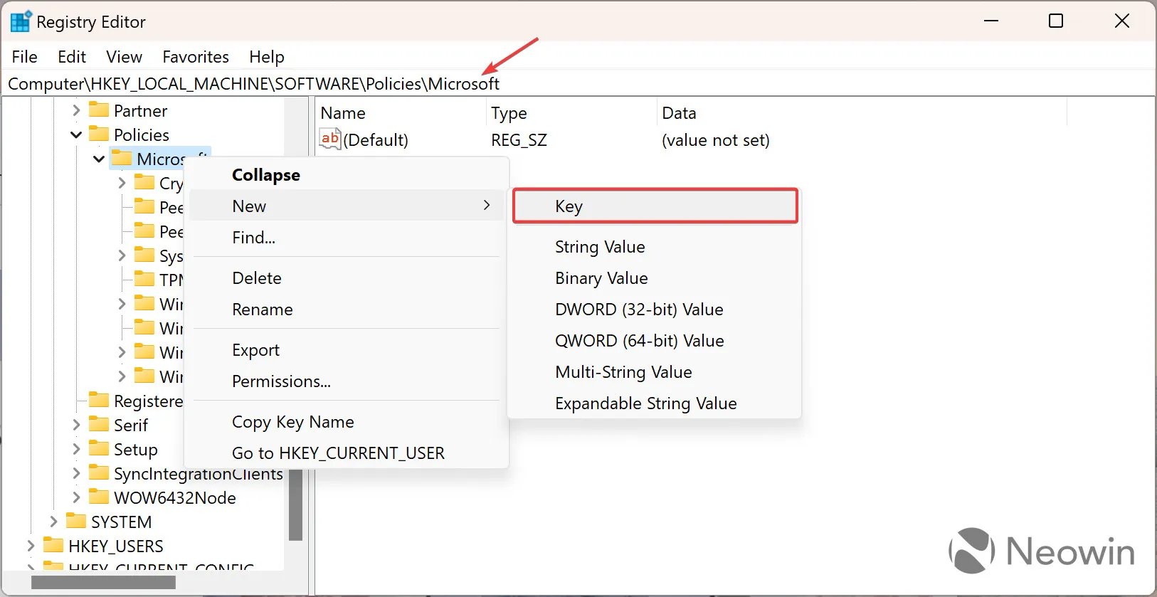 Une capture d'écran de l'éditeur de registre Windows montrant comment désactiver le bouton Bing dans Edge