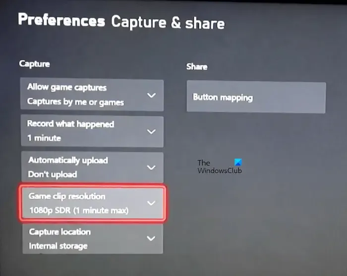 Xbox ゲームの録画解像度を変更する