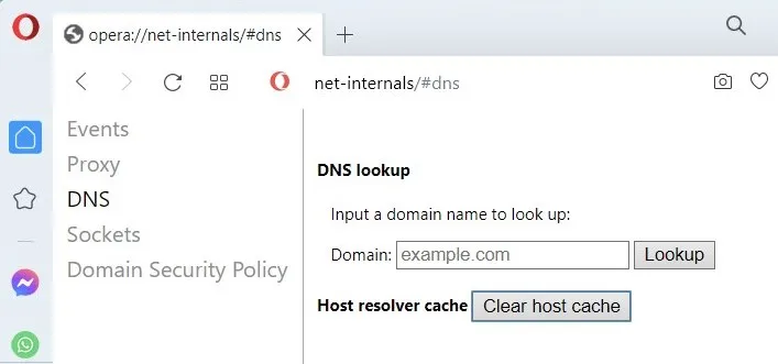 Limpar cache DNS no Opera