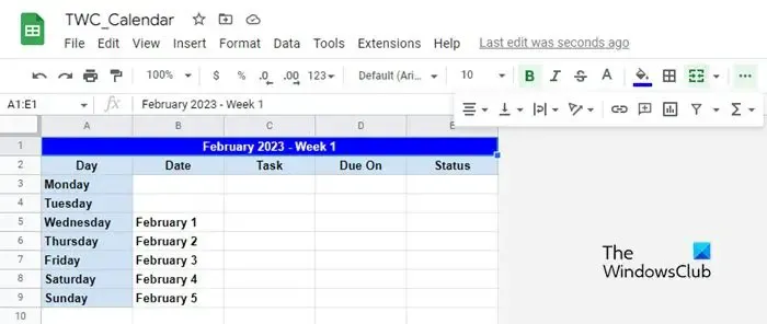 Creazione di un calendario di Fogli Google da zero: formattazione dei dati