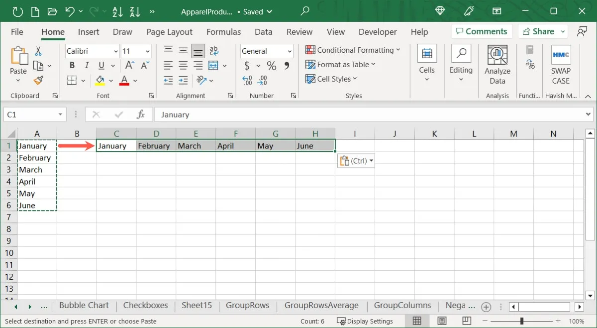 Dati trasposti in Excel