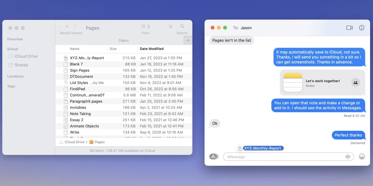 Mac で開いている Finder とメッセージ