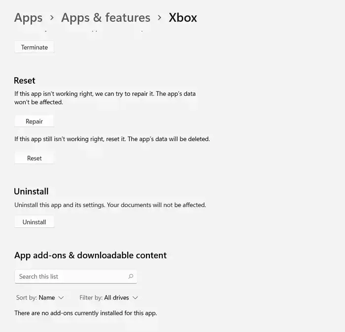 Xbox-App zurücksetzen