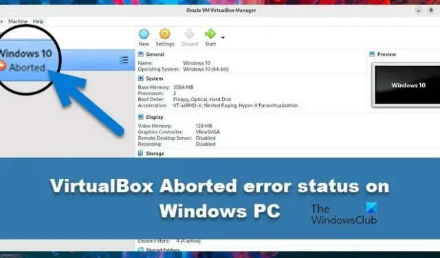 VirtualBox interrotto: la sessione VM è stata interrotta su PC Windows
