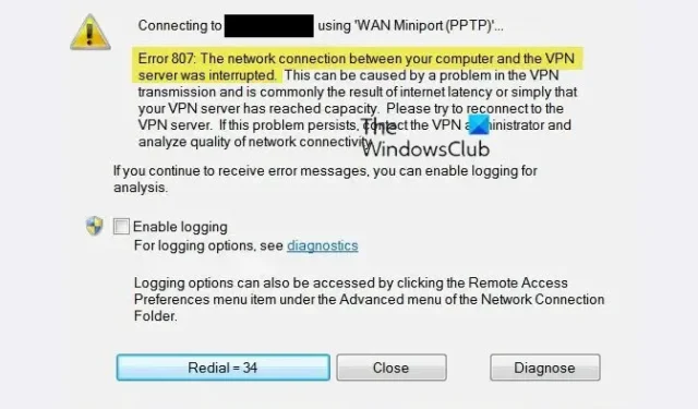 Windows 11/10 での VPN エラー 807 の修正