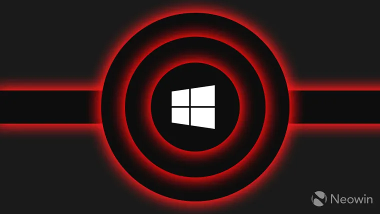 Logo di Windows su sfondo nero con cerchi rossi