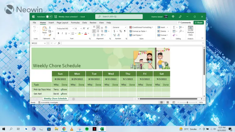 Microsoft Excel ouvert sur Windows 10
