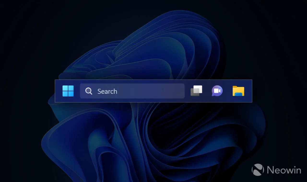 Un'immagine che mostra una parte della barra delle applicazioni di Windows 11 con la nuova casella di ricerca