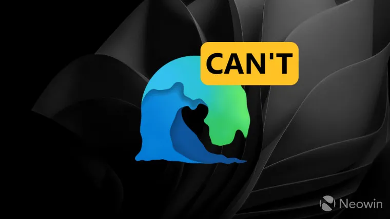Ein geschmolzenes Microsoft Edge-Logo mit einer Cant-Inschrift