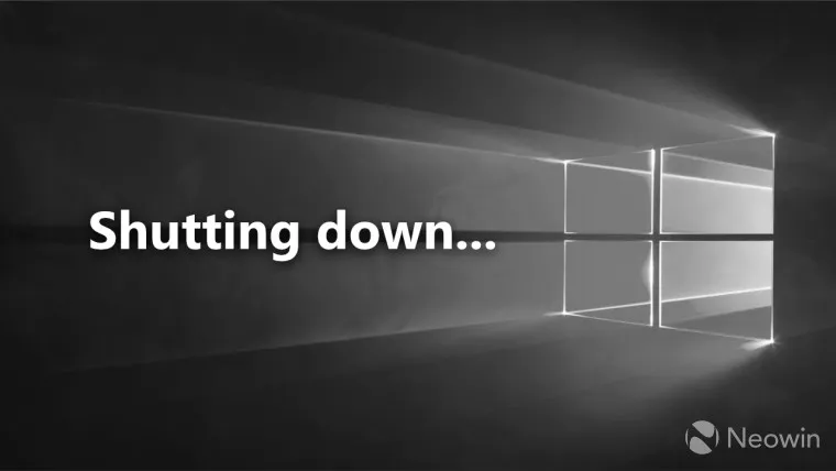 Ein schwarz-weißes Windows 10-Hintergrundbild mit einem Skript zum Herunterfahren darauf