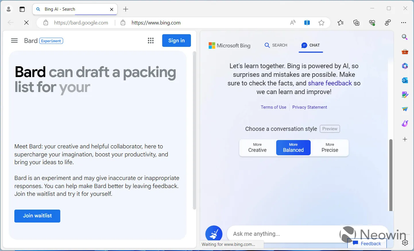 Eine Bing-Anzeige in Microsoft Edge