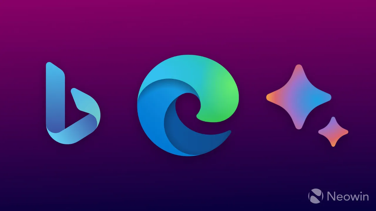 Een Microsoft Edge-logo naast Bing- en Bard-logo's