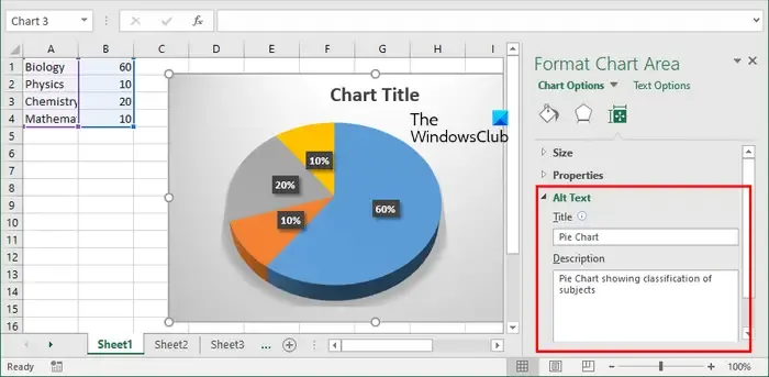 Excel のグラフに代替テキストを追加する