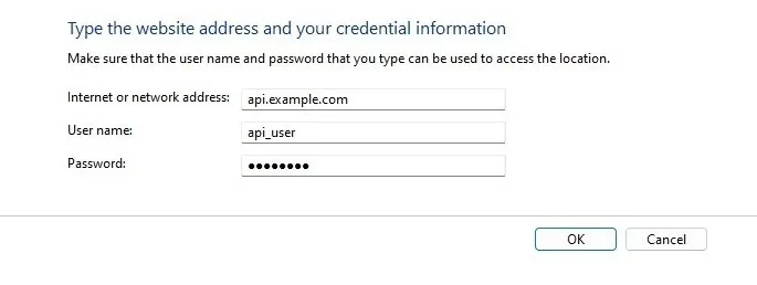 Credential Manager に新しい汎用資格情報を追加します。