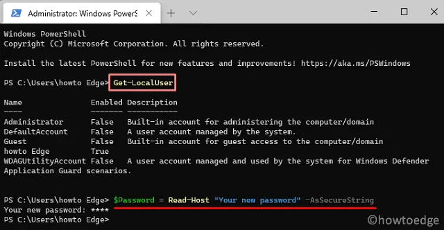 alterar a senha da conta local no Windows 11 via PowerShell