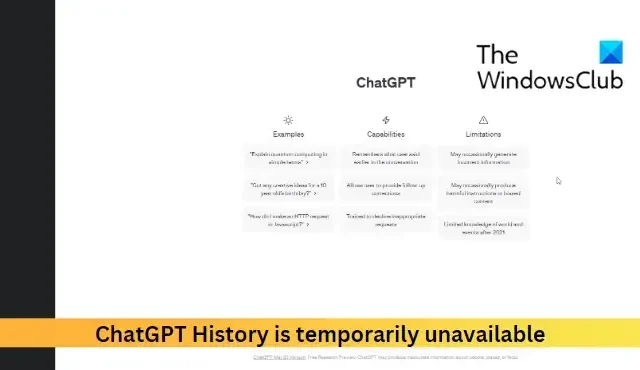 L’historique ChatGPT est temporairement indisponible [Réparer]