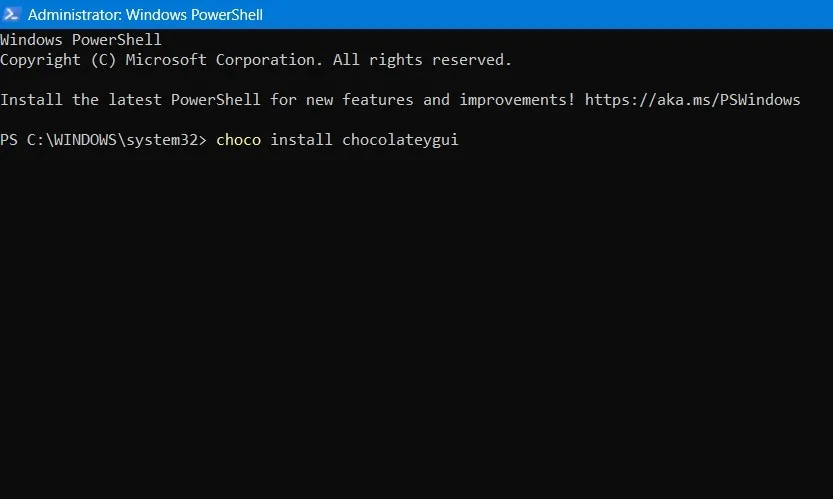 Installa il comando della GUI Chocolatey in Windows 11 PowerShell.